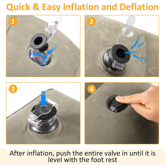 Inflatable Foot Rest Pillow for Travel - Adjustable Height Flight Foot Rest with Eye Mask and Earplugs for Kids & Adults on Airplane, Car, Train, Office, and Home (Gray, 2 PCS)