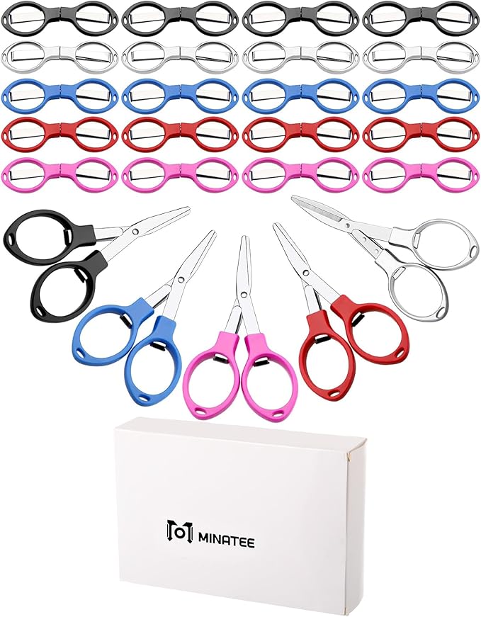 25 Pcs Mini Folding Scissors Small Foldable Travel Stainless Steel Portable Shears Bulk Badge Scissors for Nurses Glasses Shaped Anti Rust Sewing Cutter for Nurse Week Gifts School Office