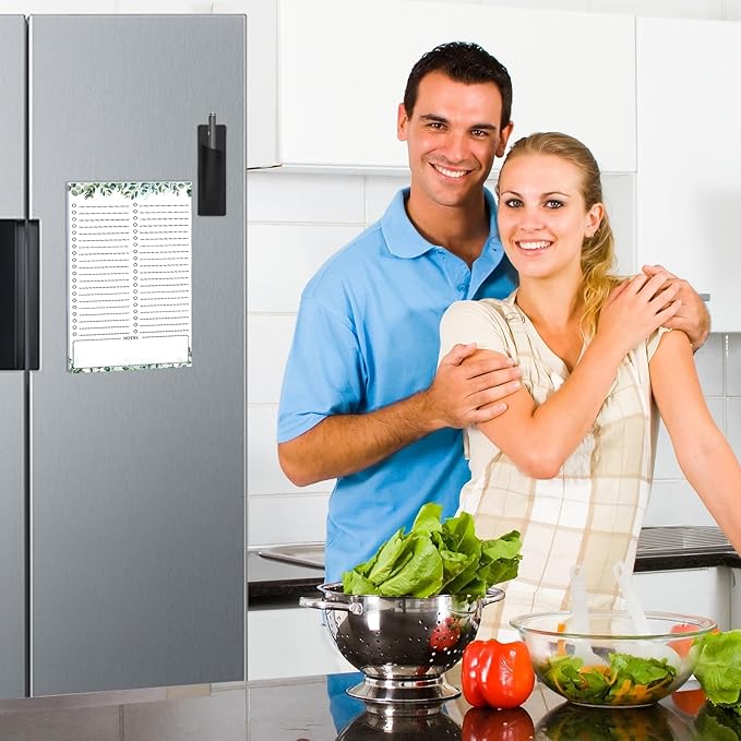 2 Pack Grocery List Magnet Pad for Fridge with Pen Holder, Totally 120 Sheets Magnetic Note Pad for Fridge Full Back Magnet Shopping List, To Do List, Memo Notepads, 4.5x7.5"(Green Leaf)