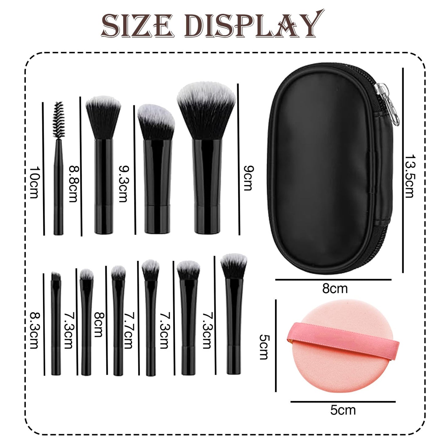Qiyuda 14 Pcs Mini Travel Makeup Brush Set, Portable Travel Full Complete Function Size Make up Brushes Kit