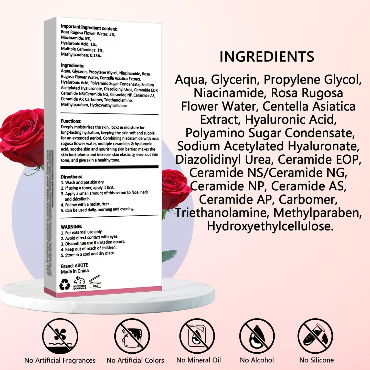 Travel Skincare 5% Niacinamide Serum with 5% Damascus Rose Water for Face Deep Hydration, Soothes Skin, Enhances Elasticity (3 Pack 0.507 fl.oz | 15ml)