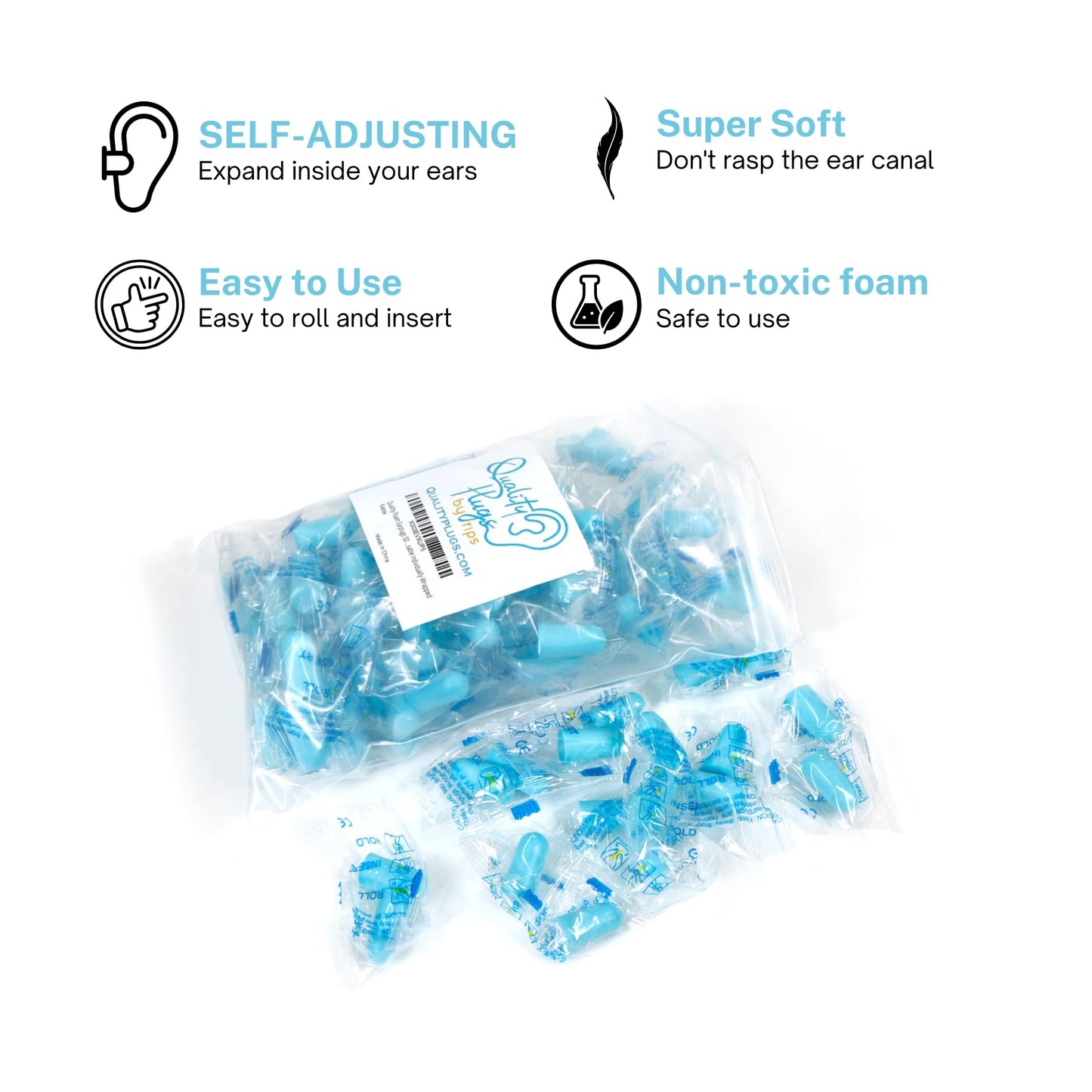 Quality Foam Earplugs - 200 Pairs Bulk Pack - Ideal Ear Plugs for Sleeping, Noise Cancelling, Snoring, Travel, Shooting, Study, Work, Construction, and Safety Hearing Protection - 32 dB NRR - Blue