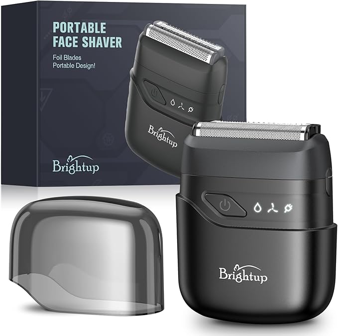 Brightup Electric Foil Shavers for Men, Mini Electric Razor for Shaving Face, Compact Travel Shaver with Floating Blades, Waterproof Wet/Dry Razor USB C Rechargeable