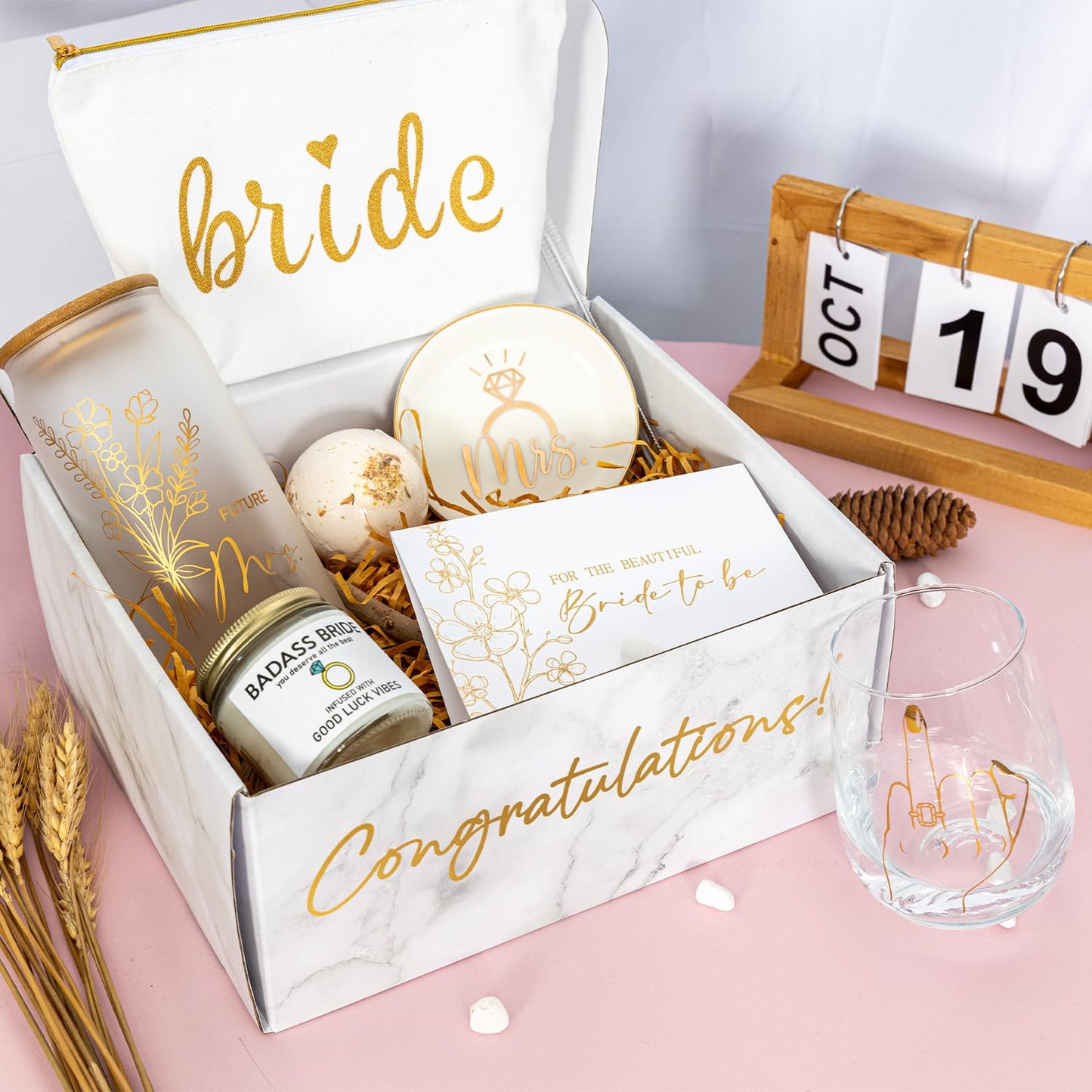Bride To Be Gifts Box, Bridal Shower Bachelorette, Engagement Wedding Gift For Women, Her, Fiancee, Future Mrs, Newly Just Engaged Basket Ideas for Bachelor Party