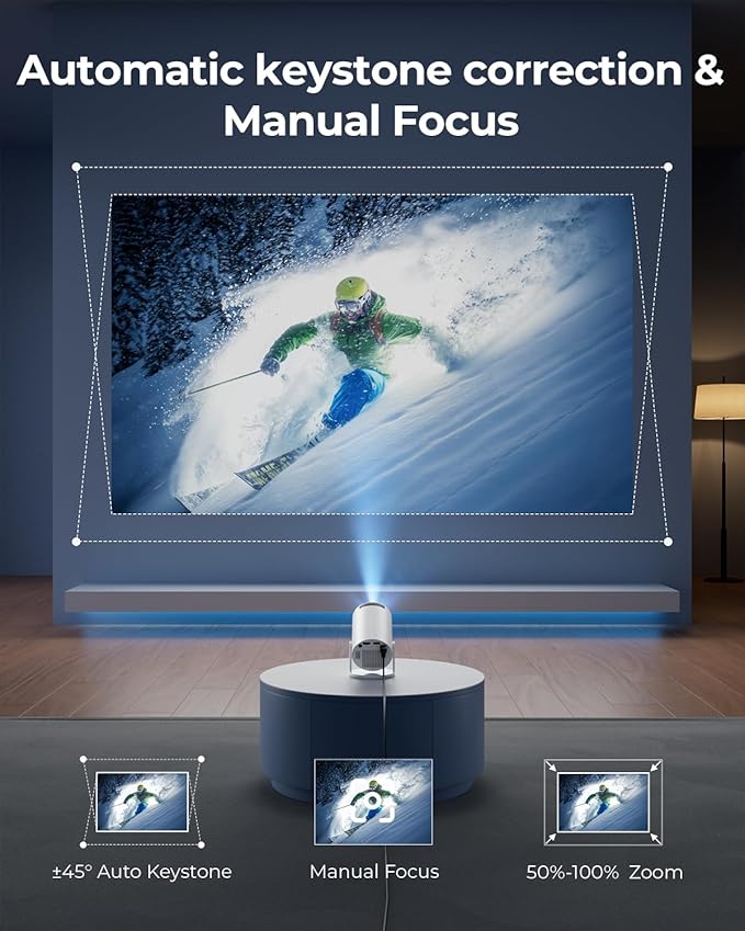 CLOKOWE Mini Projector with WiFi and Bluetooth - Built-in Apps, Smart Portable Projector with 180° Rotation, Auto Keystone, Support 1080P, Compatible with HDMI/USB/TV Stick/Smartphone/Laptop