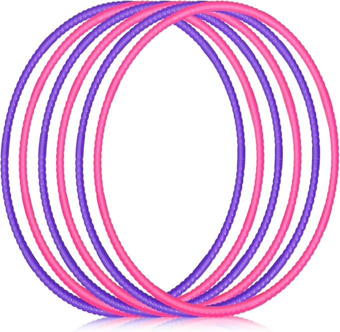 6 Pcs Exercise Hoop Detachable Fitness Rings Adjustable Plastic Toy Fitness Hoop Playground Toys Colored Circles for Teens Games Gymnastics Agility, 28 Inch(Rose Red, Purple)