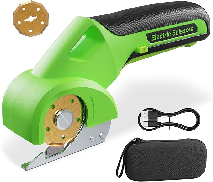 4V 2000mAh Cordless Cardboard Cutter, Electric Box Cutter for Cardboard with 2 Titanium Blades,LED & Safety Lock,Max Cutting1/4",Rotary Cutter for Fabric,Gifts for Men&Women - Neon Green