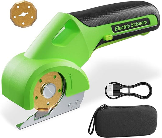 4V 2000mAh Cordless Cardboard Cutter, Electric Box Cutter for Cardboard with 2 Titanium Blades,LED & Safety Lock,Max Cutting1/4",Rotary Cutter for Fabric,Gifts for Men&Women - Neon Green