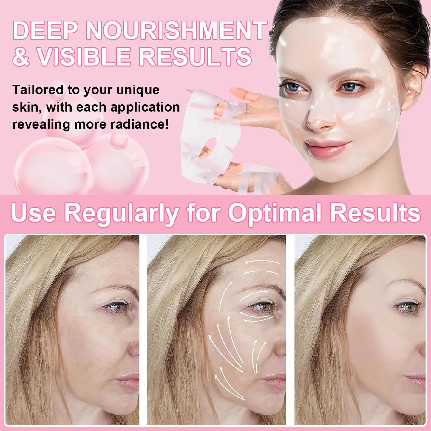 JX JIANGXIN Bio-Collagen Face Mask，Hydrating Collagen Face Mask with Korean Moisturizing Formula,Glass Skin - Tightens Pores, Firms Skin, Reduces Wrinkles (4Pack)