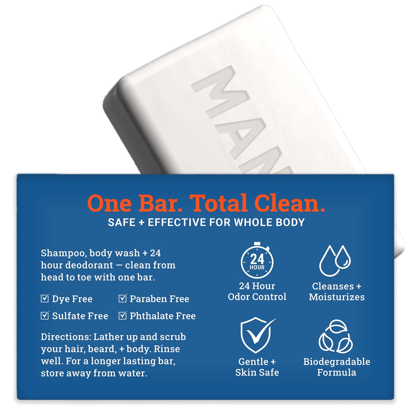 Mando Shampoo Bar - All in One Natural Shampoo Bar for Men - Cleanses and Moisturizes Hair, Beard and Body - Paraben & Sulfate Free - Biodegradable Formula - 5 Ounce - Pro Sport