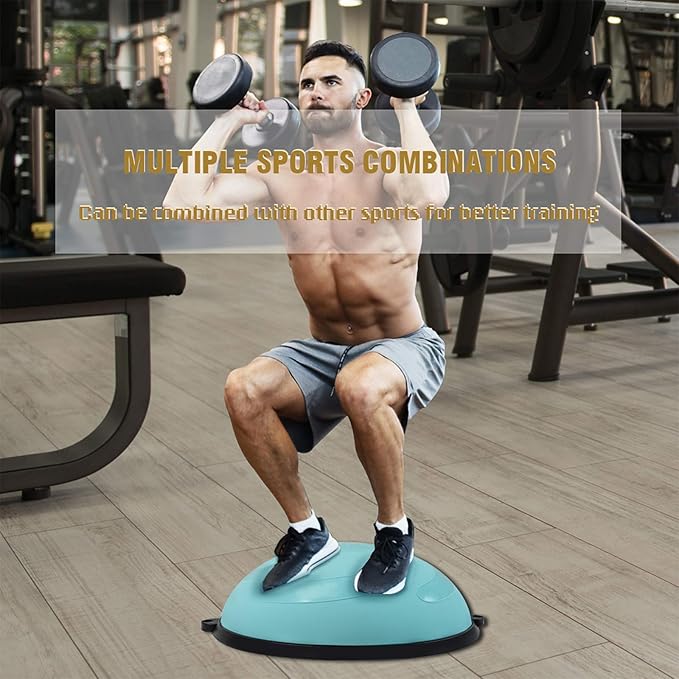 JX FITNESS 58cm Balance Half Ball Trainer, Stability Exercise Yoga Half Ball with Resistance Bands & Pump - Improve Core and Ab Strength with Full Body Home Gym Workouts Or Fitness Training