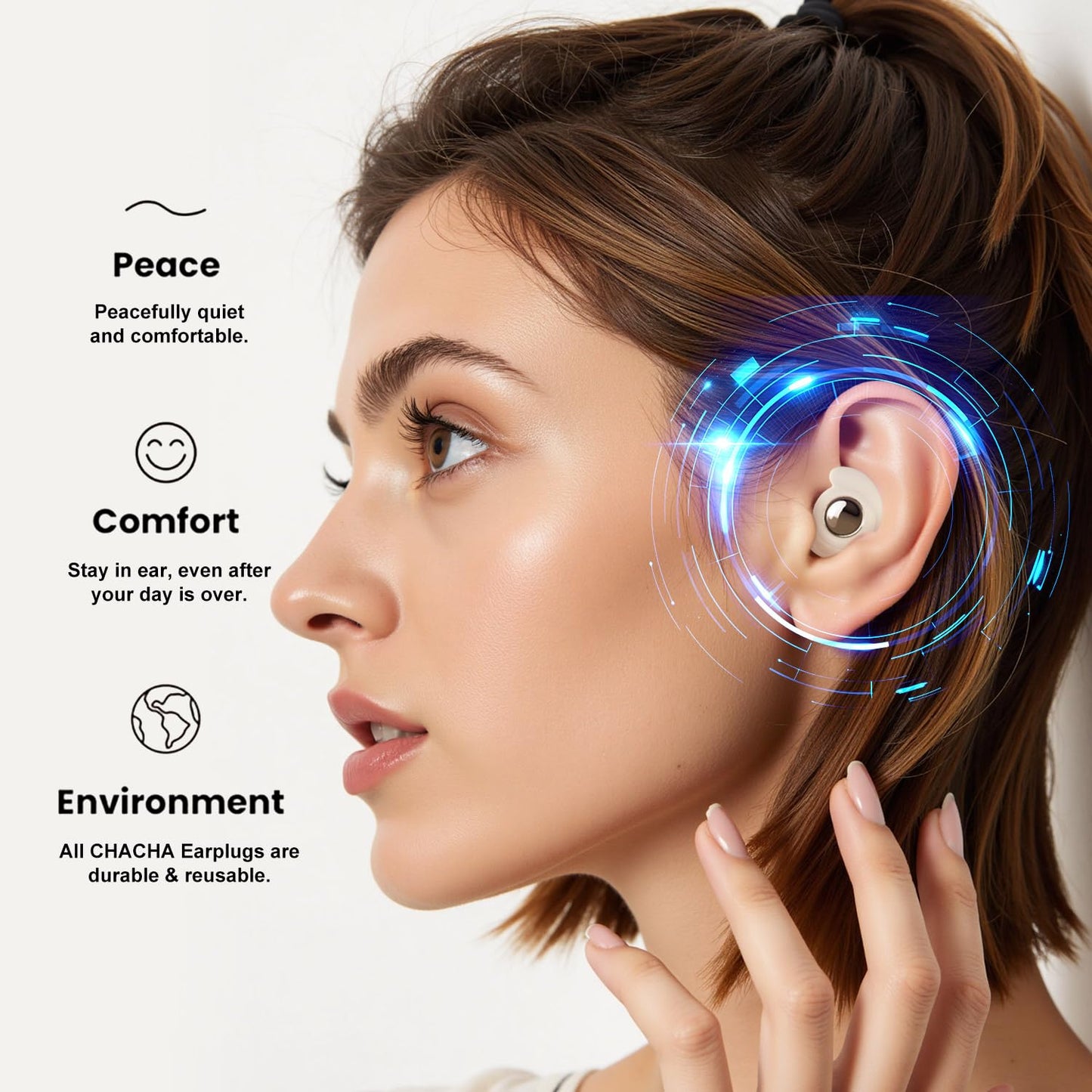 CHACHA Earplugs for Sleeping, 45dB Noise Cancelling Reduction, Soft Silicone Earplugs for Travel, Concert, Focus, Must-Have Travel Essentials for Hearing Protection, White