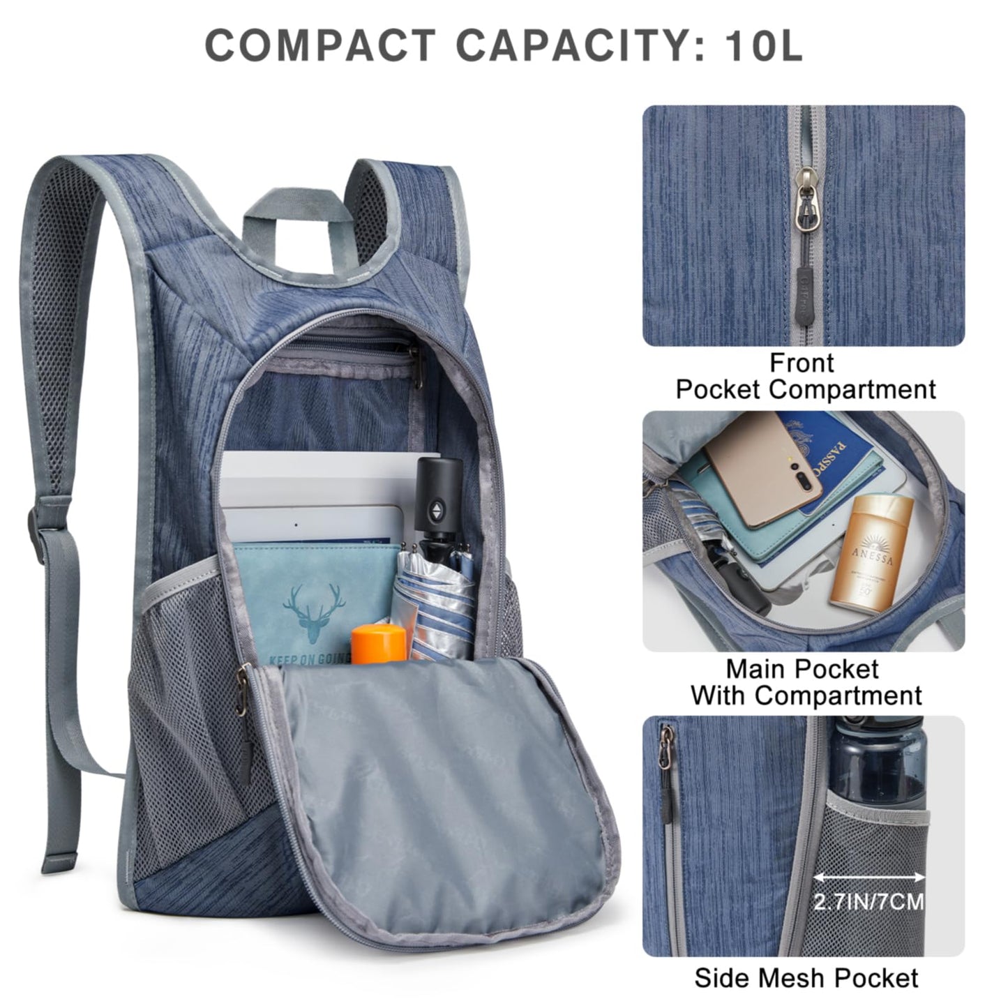 G4Free 10L Hiking Backpack Small Travel Hiking Daypack Lightweight Packable Backpack Casual Foldable Shoulder Bag