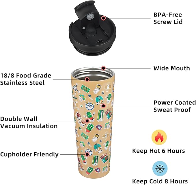 BJPKPK 30oz Tumbler With lid And Straw Stainless Steel Travel Coffee Mug Insulated Tumblers Cups,Spring Party Brown