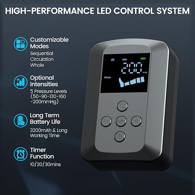 Cordless Leg Compression Massager, Portable Compression Boots with 5 Air Chambers, Full Leg Massager for Circulation & Muscle Pain Relief, Holiday Birthday Gift for Athletes Men Women