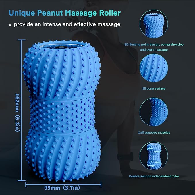 2 in 1 Vibrating Peanut Massage Ball with 6 Massaging Modes, Rechargeable Vibrating Massage Yoga Roller Ball for Muscle Recovery, Blue