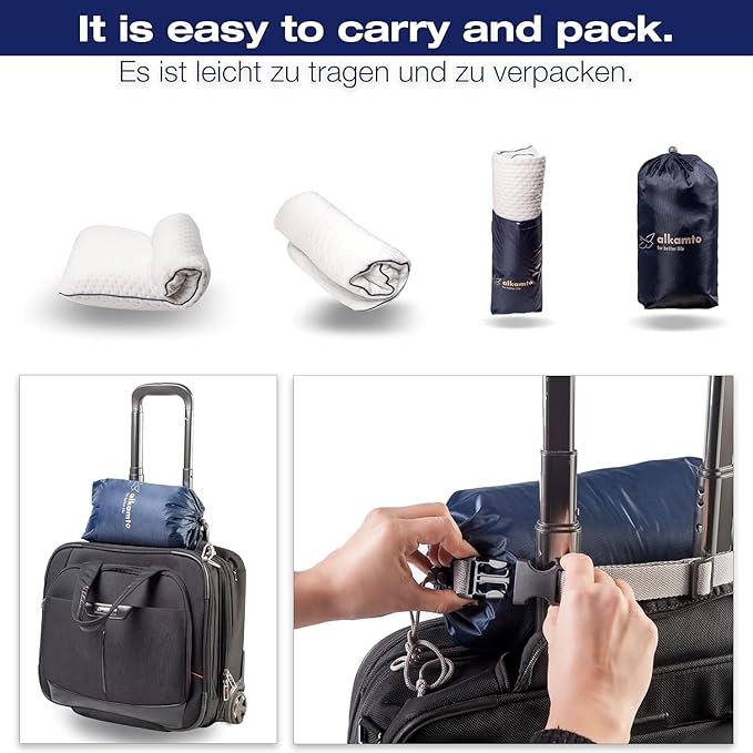 Travel & Camping Comfortable Memory Foam Pillow – Easy to Carry Portable Bag – Temperature Regulating Pillow Case (White)