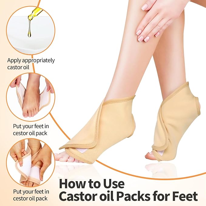 Castor Oil Pack, Reusable Castor Oil Packs Kit Adjustable Elastic Castor Oil Cloth Safe Organic German Cotton Plus Size for Belly, Waist, Back, Neck and Joint Care (Feet Pack)