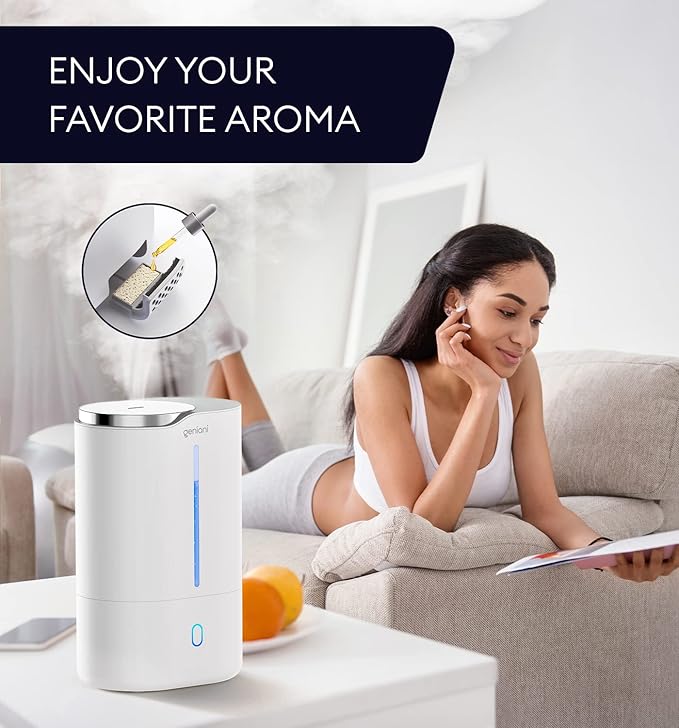 Top Fill Humidifier with Essential Oil Diffuser 6L for Home, Baby, Bedroom, Large Room & Indoor Plants, Cool Mist Ultrasonic Quiet Air Humidifiers, Automatic Humidity Control, Night Light (6L, White)