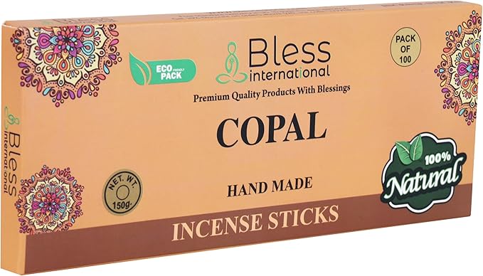 Bless-Copal 100%-Natural-Handmade-Hand-Dipped-Incense-Sticks Organic-Chemicals-Charcoal-Free Purification-Relaxation-Positivity-Yoga-Meditation Best-Woods-Scent (100 Sticks(5.25 OZ))