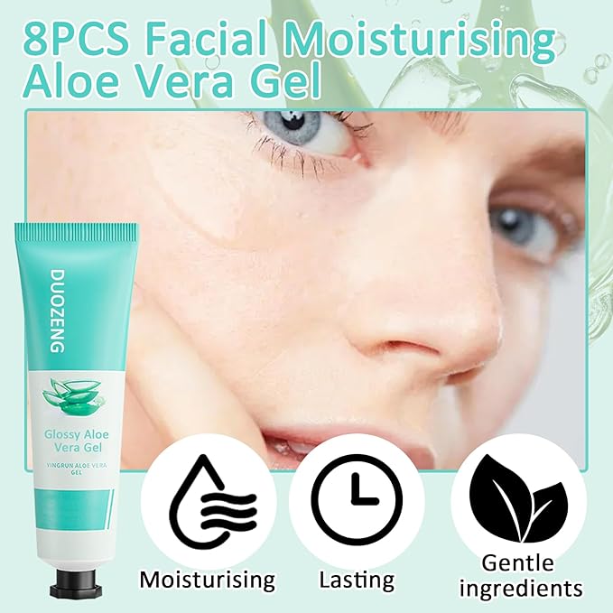 8PCS Aloe Vera Gel for Face,Hydrating Refreshing Aloe Vera Gel for Sunburn Relief,Travel Size Non-sticky Aloe Vera Face Moisturizer,Fast Absorbing After Sun Lotion Aloe Gel Moisturizer