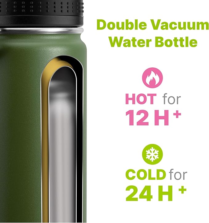 Kids Water Bottle for School 16 oz Stainless Steel Double Wall Vacuum Insulated Sports Water Bottle Leak Proof-Reusable Metal Flask with Silicone Boot for Travel, BPA-Free(Grass Green)