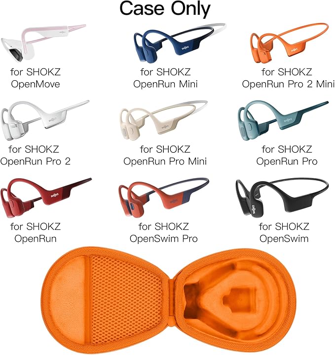 co2CREA Hard Case for SHOKZ New OpenRun Pro 2/1/Mini, OpenRun Standard/Mini, OpenMove, OpenSwim Pro, OpenSwim, Compatible with All SHOKZ Open-Ear Bone Conduction Sport Headphones, Orange Case