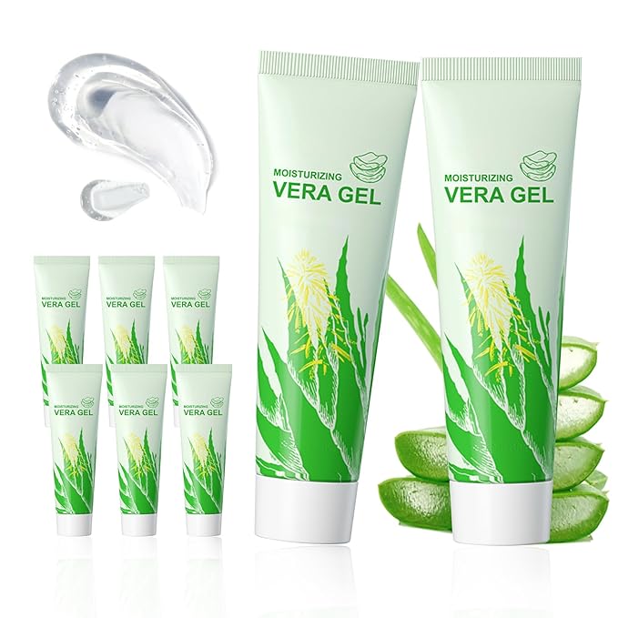 8PCS Organic Aloe Vera Gel for Face and Body,Moisturizing After Sun Lotion,Hydrating Travel Size Moisturizer,No Sticky Pure Aloe Gel for Hair,Skin,After Wax Care and After Sun Care
