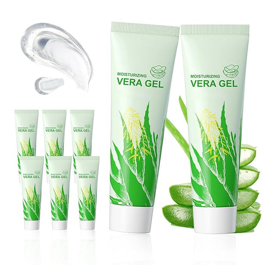 8PCS Organic Aloe Vera Gel for Face and Body,Moisturizing After Sun Lotion,Hydrating Travel Size Moisturizer,No Sticky Pure Aloe Gel for Hair,Skin,After Wax Care and After Sun Care