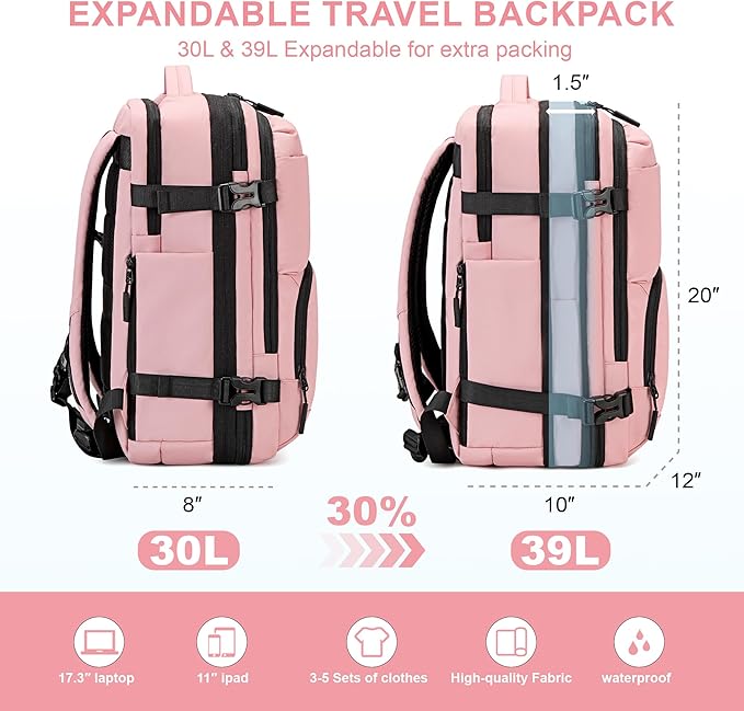 Carry On Travel Backpack, 35L-40L Expandable Extra Large Airline Approved,Lightweight Daypack for Men and Women