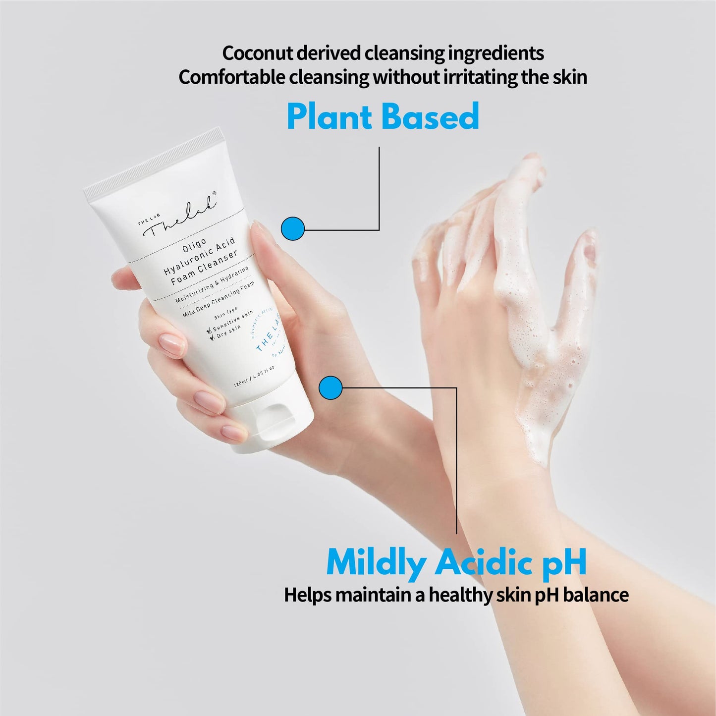 Blanc Doux Oligo Hyaluronic Acid Facial Daily Gentle Deep Foam Cleanser 4.05 Oz Sub-Acidic pH Soft Finish Hydrating Plant-Based Calming Face Wash Acne-Prone Dry Sensitive Skin VEGAN Korean Skincare