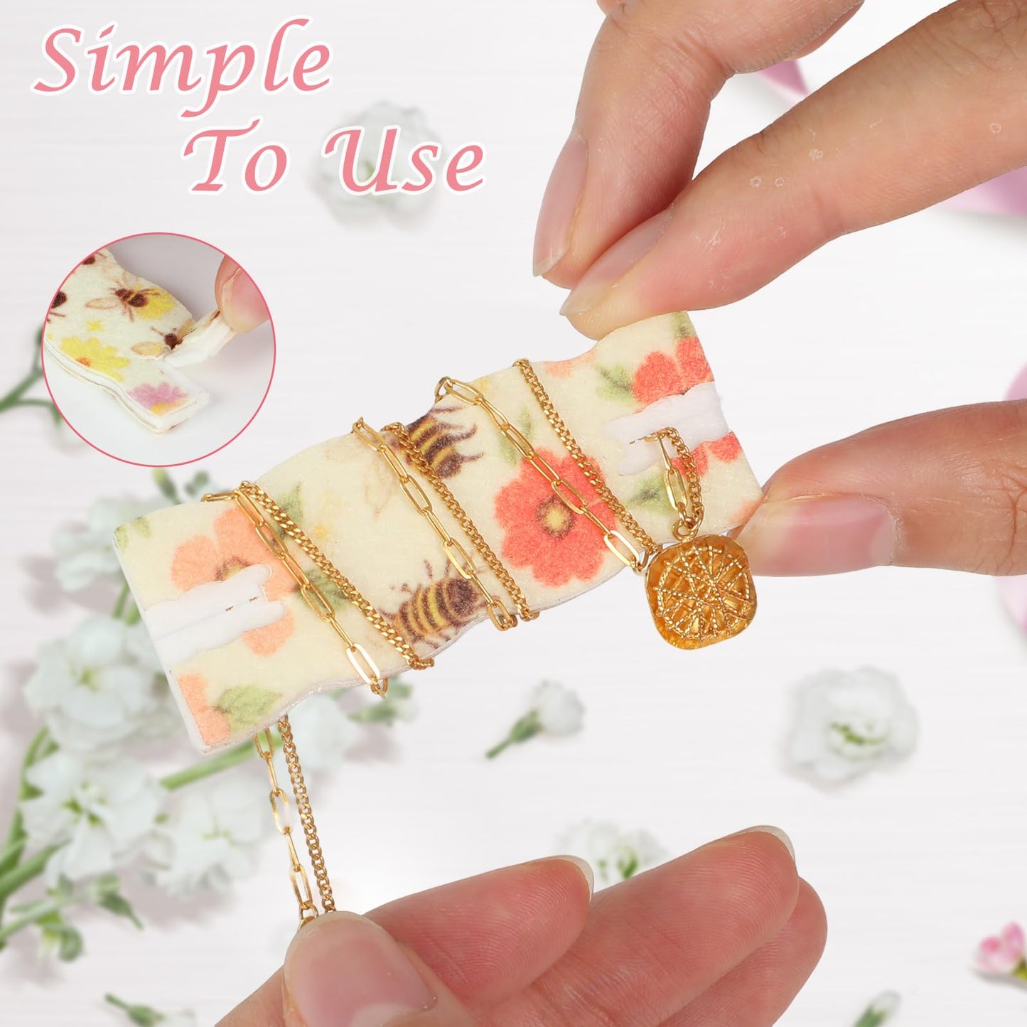 10 Pack Portable Tangle-Free Jewelry Organizer, Travel Necklace Storage Case for Chains, Pendants & Bracelets, Jewelry Containers with Card Holder, Anti-Tangle Jewelry Roll Alternative (Bees)