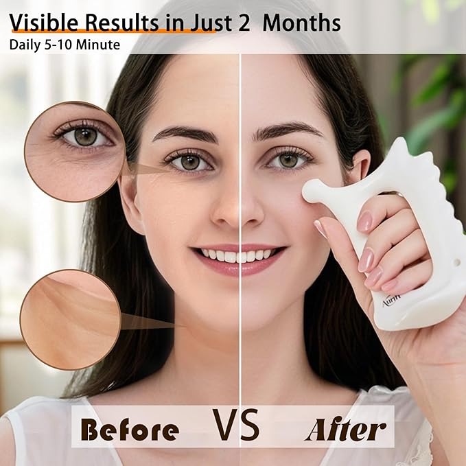 Ceramic Gua Sha Tool for Face & Body - 6 in 1 Manual Facial Massage for Lymphatic Drainage, Jaw Lifting, Puffiness Care, Neck Massage for Stress Relief - Home Self Care,Gift for Mum Wife White