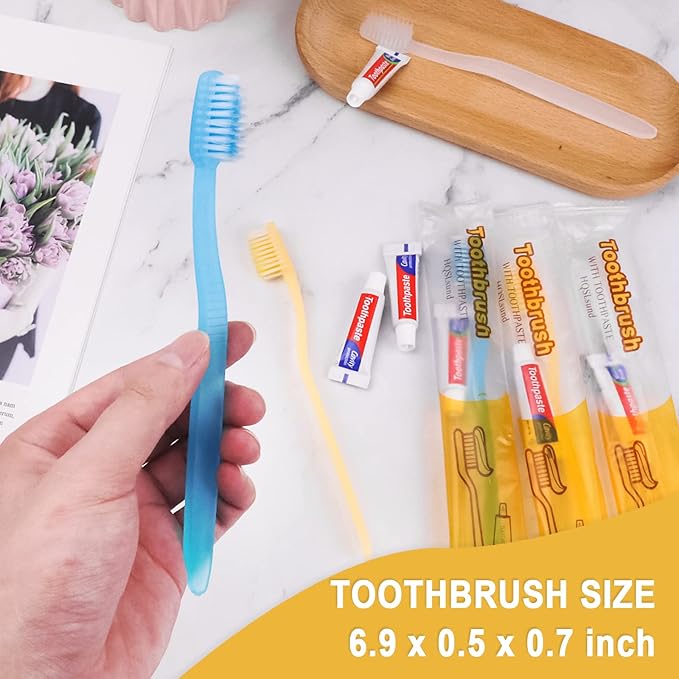 120 pcs Disposable Toothbrushes with Toothpaste Individually Wrapped, Toothbrush with Paste Bulk Manual Disposable Travel Toothbrush Kit for Hotel Guest, 3 Colors