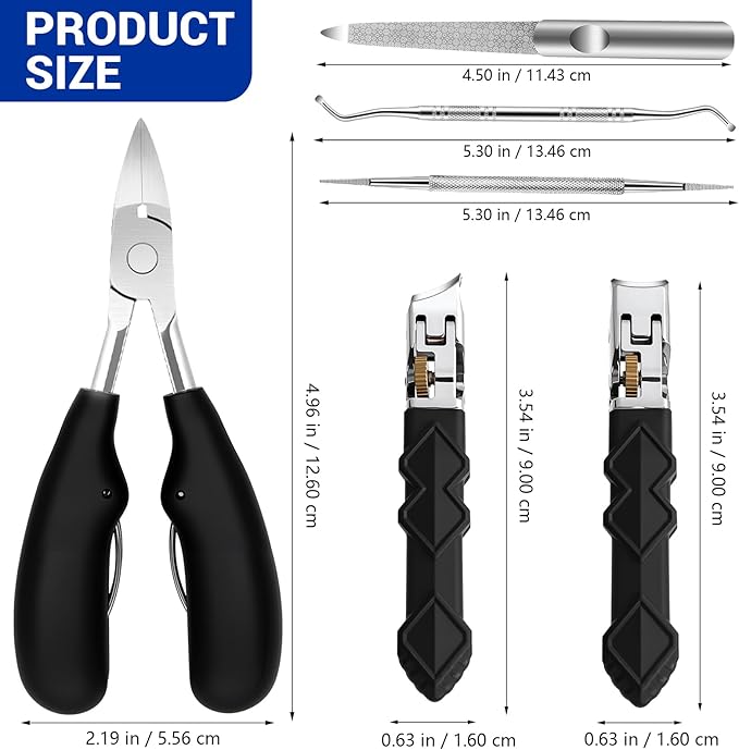 6PCS Orthoclip Toenail Clippers for Seniors Thick Toenails, Heavy Duty Nail Clippers for Men, Ultra Sharp Slanted Ingrown Toenail Clippers with Catcher, Wide Jaw Large Nail Cutters with Leather Case