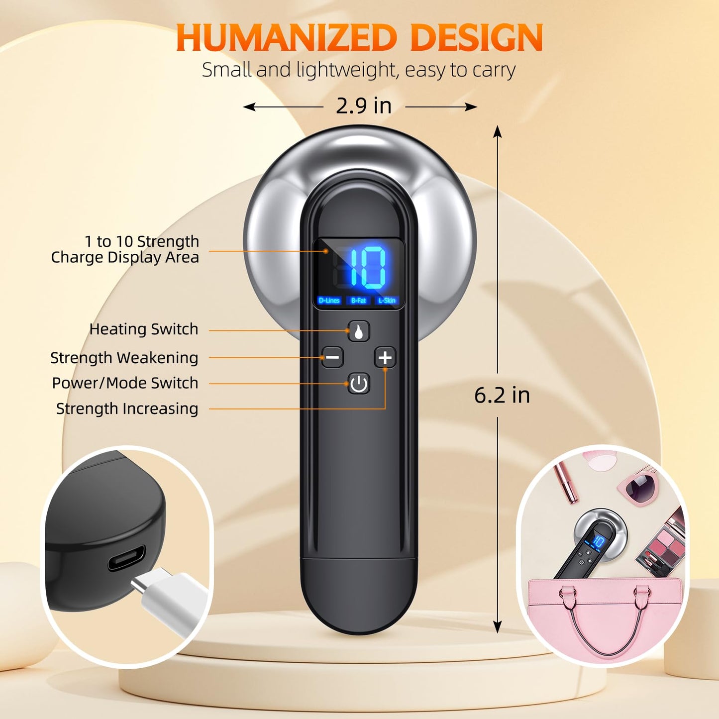 Body Sculpting Machine - Professional Handheld Cordless Cellulite Massager - Suitable for Belly, Neck, Legs, Hip, Arms