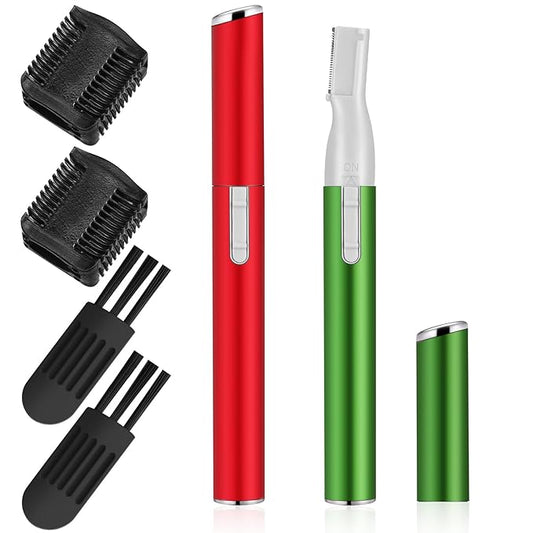 Chumia 2 Pcs Electric Eyebrow Trimmer Women Precision Face Razors Mini Shaver with Comb Christmas Women Gift Battery Operated Personal Epilator for Face Neck Fuzz Lips Leg(Red,Green)