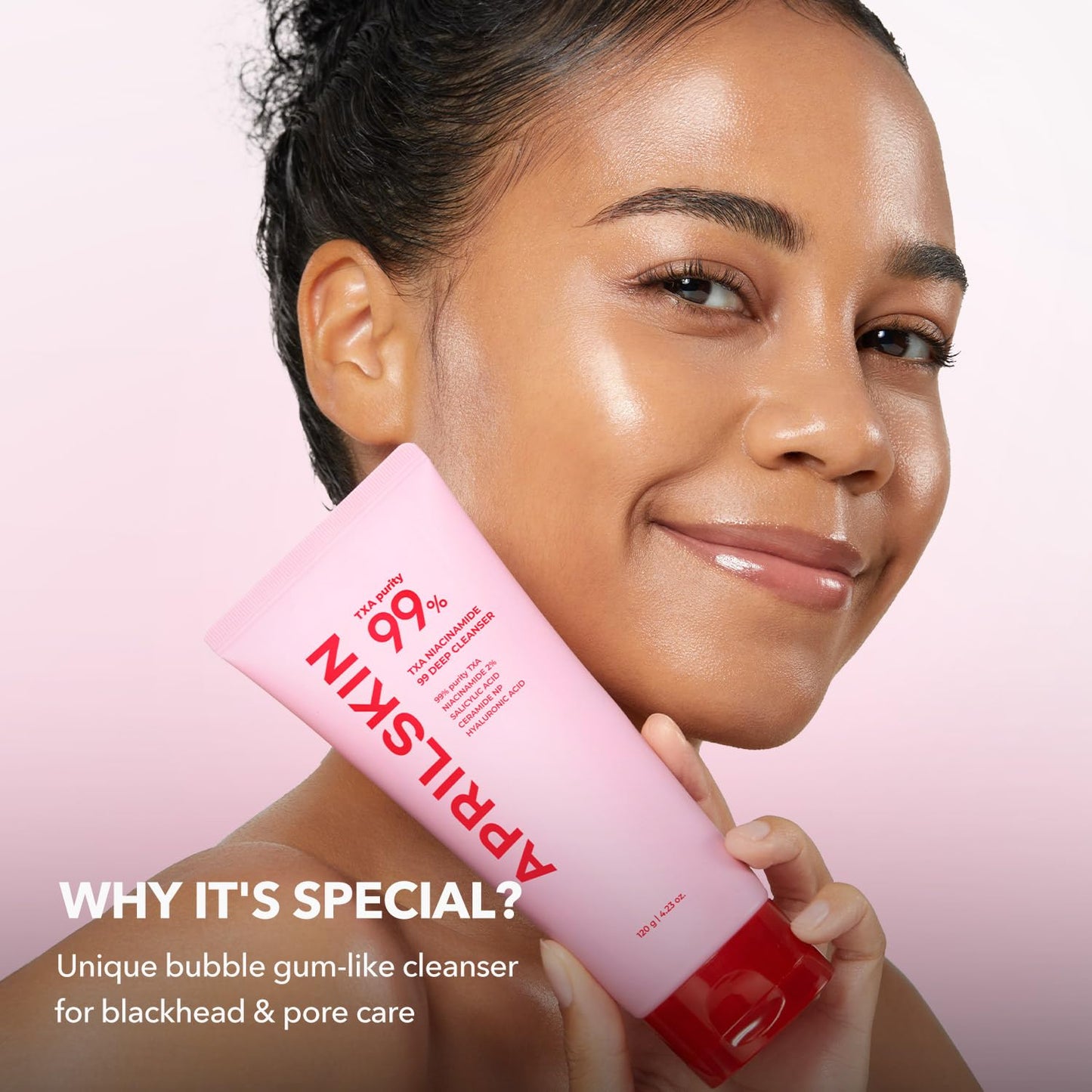 APRILSKIN TXA Niacinamide 99 Pore Care Pink Bubble Gum Deep Cleanser | 99% High-Purity TXA+Niacinamide | All-in-One Cleanser: Deep Cleansing, Blackhead Care, Pore Care, Moisturizing | 4.23 fl.oz.