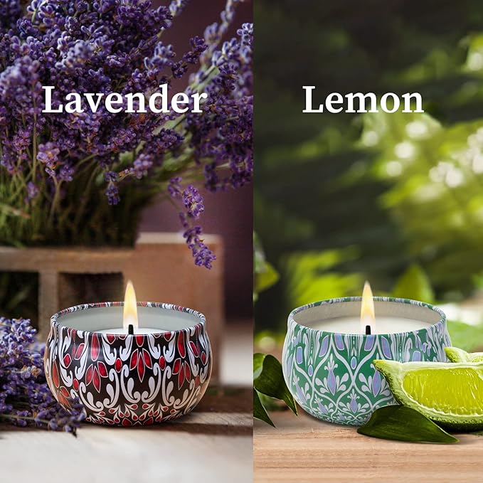 Scented Candles for Home Scented 2 Pack 2.5 oz Natural Soy Wax Candles Gifts for Women, Lavender Lemon Aromatherapy Candles Gifts Set, Portable Small Relaxing Candles Set for Spa, Bath, Yoga