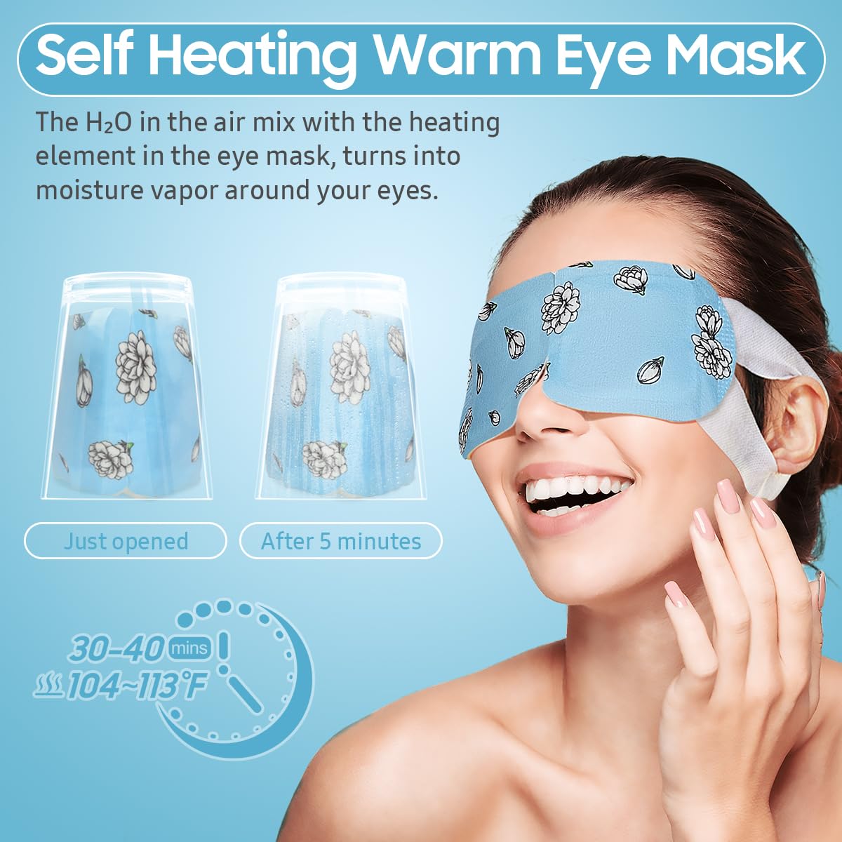BeHoomi 20 Packs Steam Eye Mask, Heated Eye Mask Warm Compress for Eyes, Disposable Self Heating Steam Mask for Home, Sleep, Spa, Travel Essentials & Relaxation Gifts for Women (Jasmine)