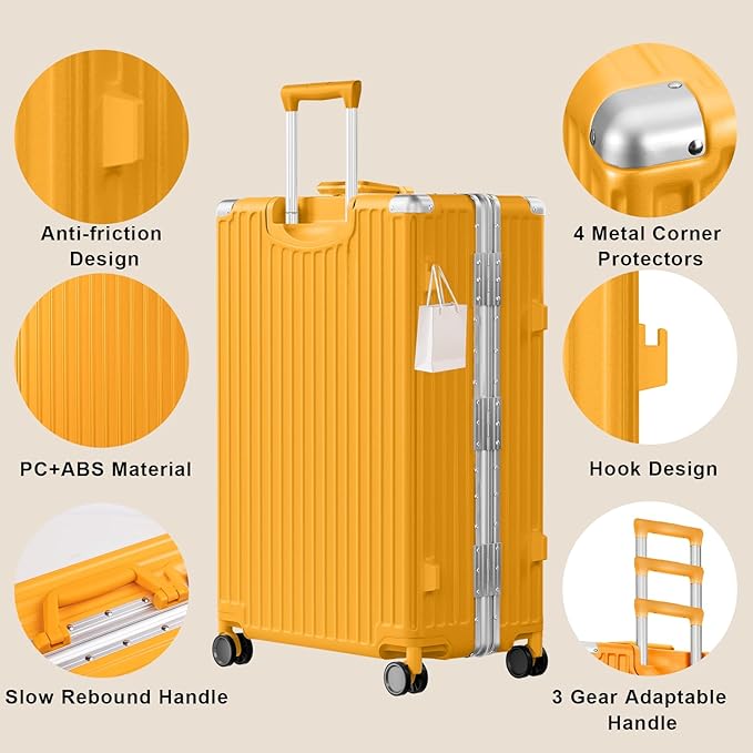 AnyZip Carry On Luggage PC+ABS Aluminum Frame Zipperless Luggage Hard Shell Suitcase with TSA Lock Double Spinner Wheels 20 Inch Orange