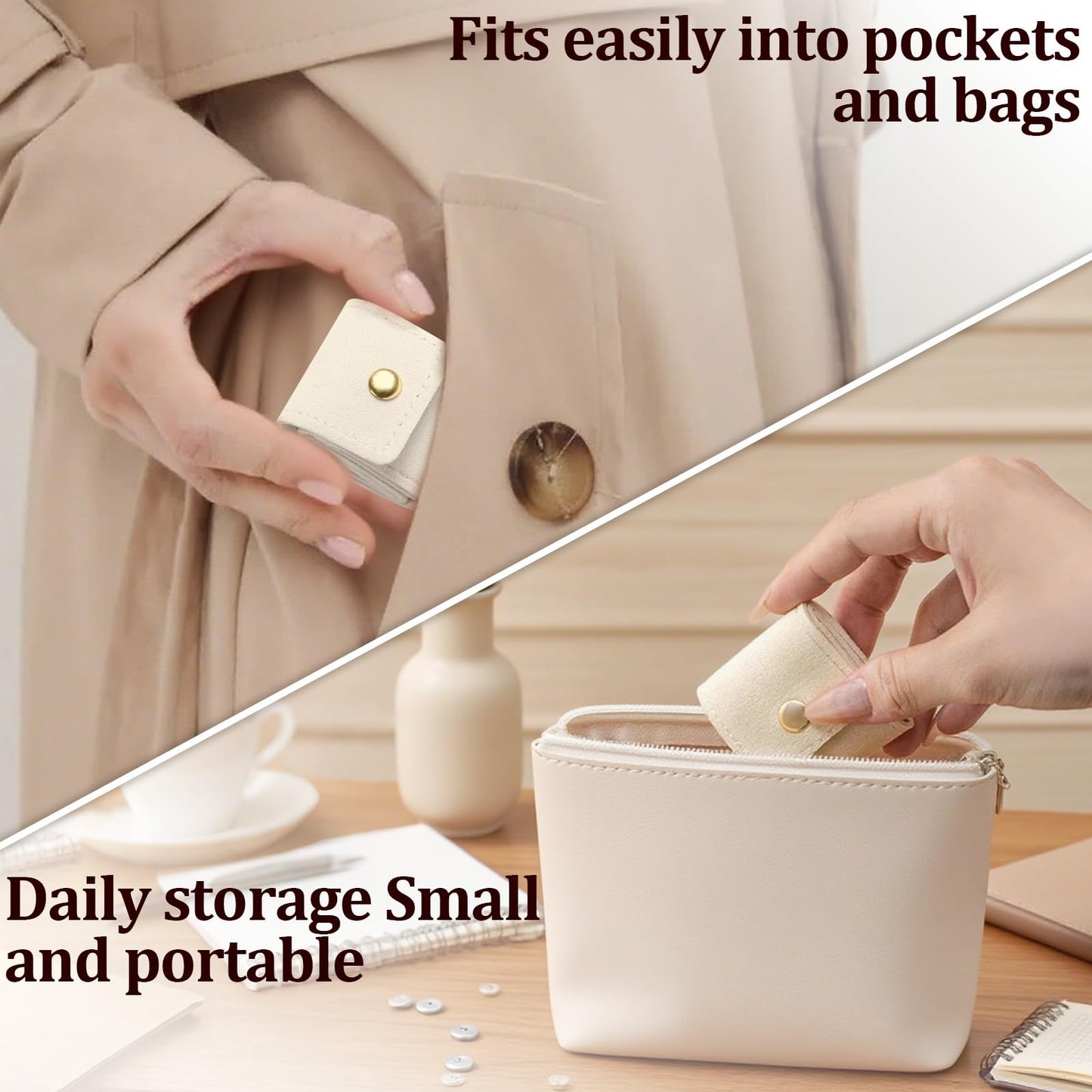 Xylora 3Pcs Mini Travel Jewelry Bag, Mini Travel Jewelry Roll Bag with Buckle, Portable Foldable Multifunctional Travel Jewelry Organizer Case, Small Jewelry Box for Earrings, Rings, Necklaces