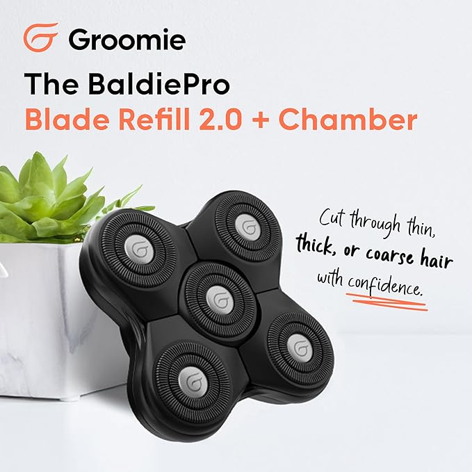 BaldiePro Blade Refill 2.0 + Chamber - Electric Shaver Replacement Head For BaldiePro Head Shaver - Electric Razor Replacement Blades for Bald Head and Face - Waterproof for Wet and Dry Shave