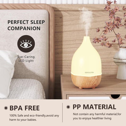 Essential Oil Diffuser, 200ml Small Aromatherapy Diffuser with 7 Color LED Lights Quiet Waterless Auto Shuts-Off，Air Humidifier Aroma Diffuser，Ultrasonic Diffusers for Essential Oils for Office Home