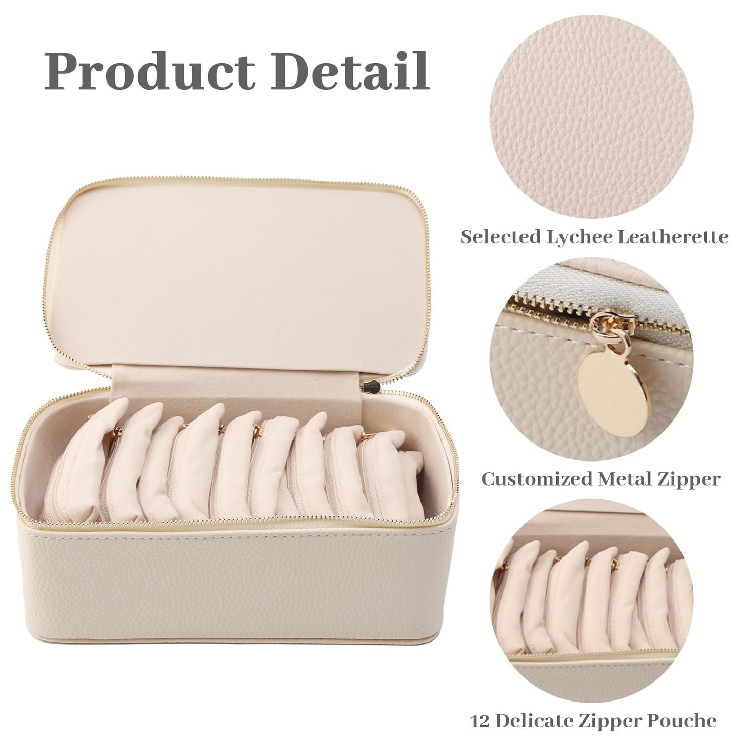 NCONCO Travel Jewelry Box, PU Leather Travel Jewelry Organizer, Portable Travel Jewelry Case with 12pcs Velvet Jewelry Bags for Necklaces Rings Earrings Sorting Storage