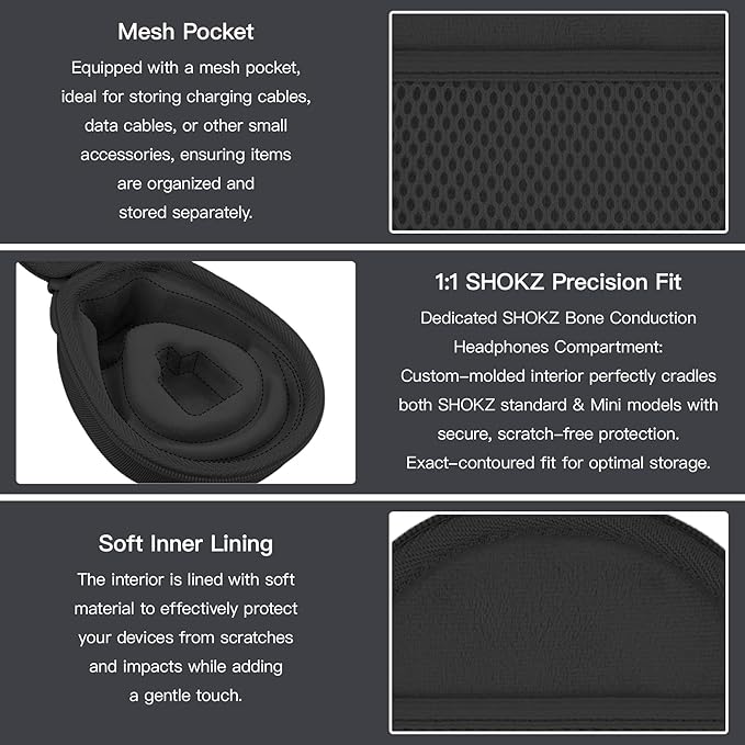 co2CREA Hard Case for SHOKZ New OpenRun Pro 2/1/Mini, OpenRun Standard/Mini, OpenMove, OpenSwim Pro, OpenSwim, Compatible with All SHOKZ Open-Ear Bone Conduction Sport Headphones, Black Case