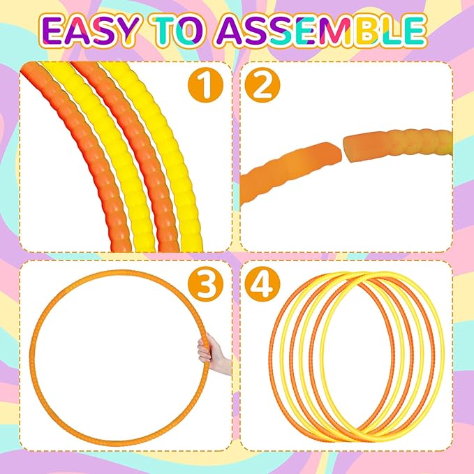 6 Pcs Exercise Hoop Detachable Fitness Rings Adjustable Plastic Toy Fitness Hoop Playground Toys Colored Circles for Teens Games Gymnastics Agility, 28 Inch (Orange,Yellow)