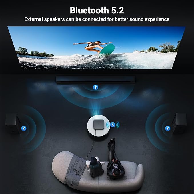 2000 ANSI 4K Full HD Projector with WiFi and Bluetooth, HAPPRUN Movie Home Theater with Auto Focus, 300'' Display for Indoor/Outdoor, Smart Proyector Compatible with Phone/TV Stick/PC/PS5