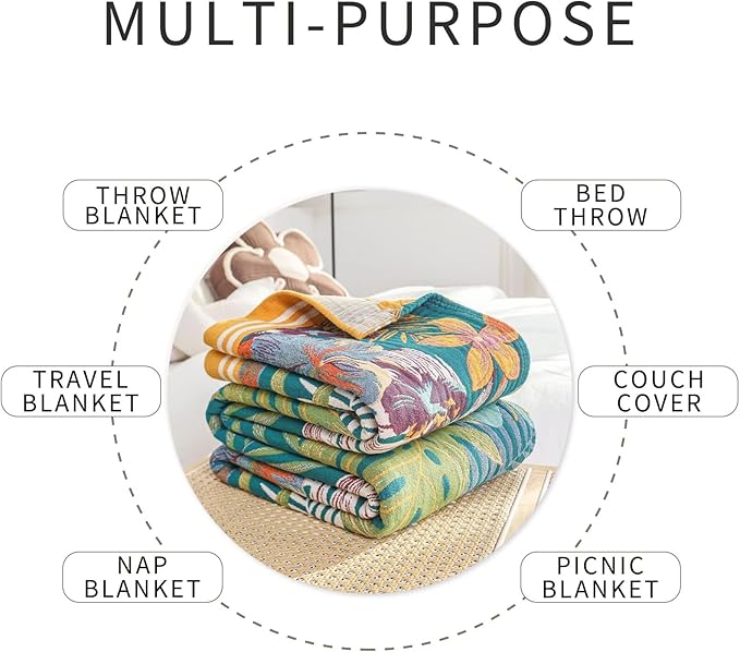 Boho Throw Blanket, Reversible Woven Throws, Floral Printed Farmhouse,Christmas Bed Blankets, Ultra Soft Muslin Blankets for Bed, Sofa, Chair, Living Room Decor 60''x80''