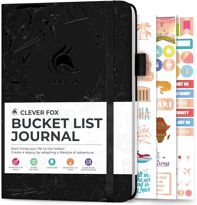Clever Fox Bucket List Journal – Inspirational Book for Memories & Adventures – Motivational Bucket List Notebook for Couples, A5 (Black)